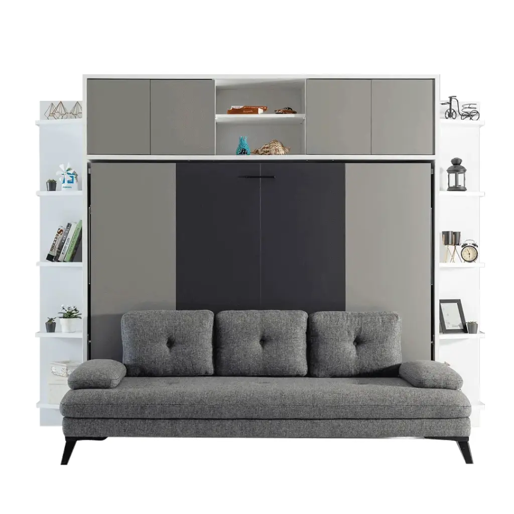 Horizontal Murphy bed, 2 places, wardrobe on furniture